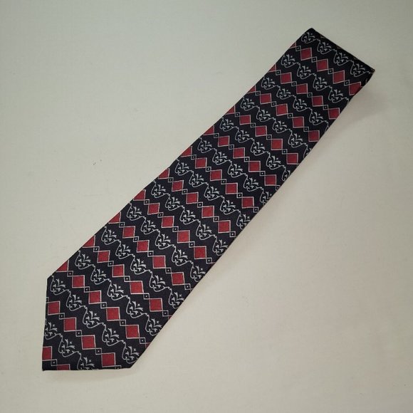 Christian Dior Cravate Tie Mens Silk Handmade Black/Red Print Preppy Business - Picture 2 of 8